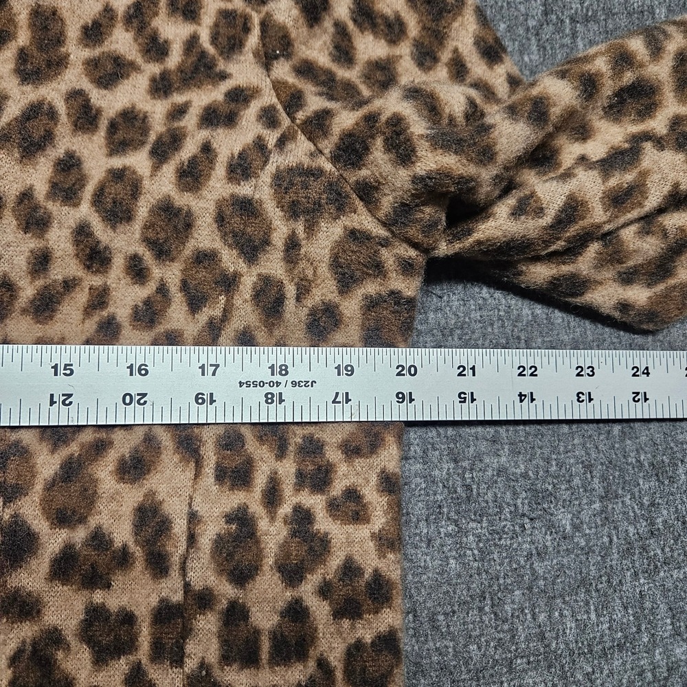 Talbots Blazer Women Large Brown Leopard Print 100% Merino Wool Knit Cardigan - Picture 6 of 9
